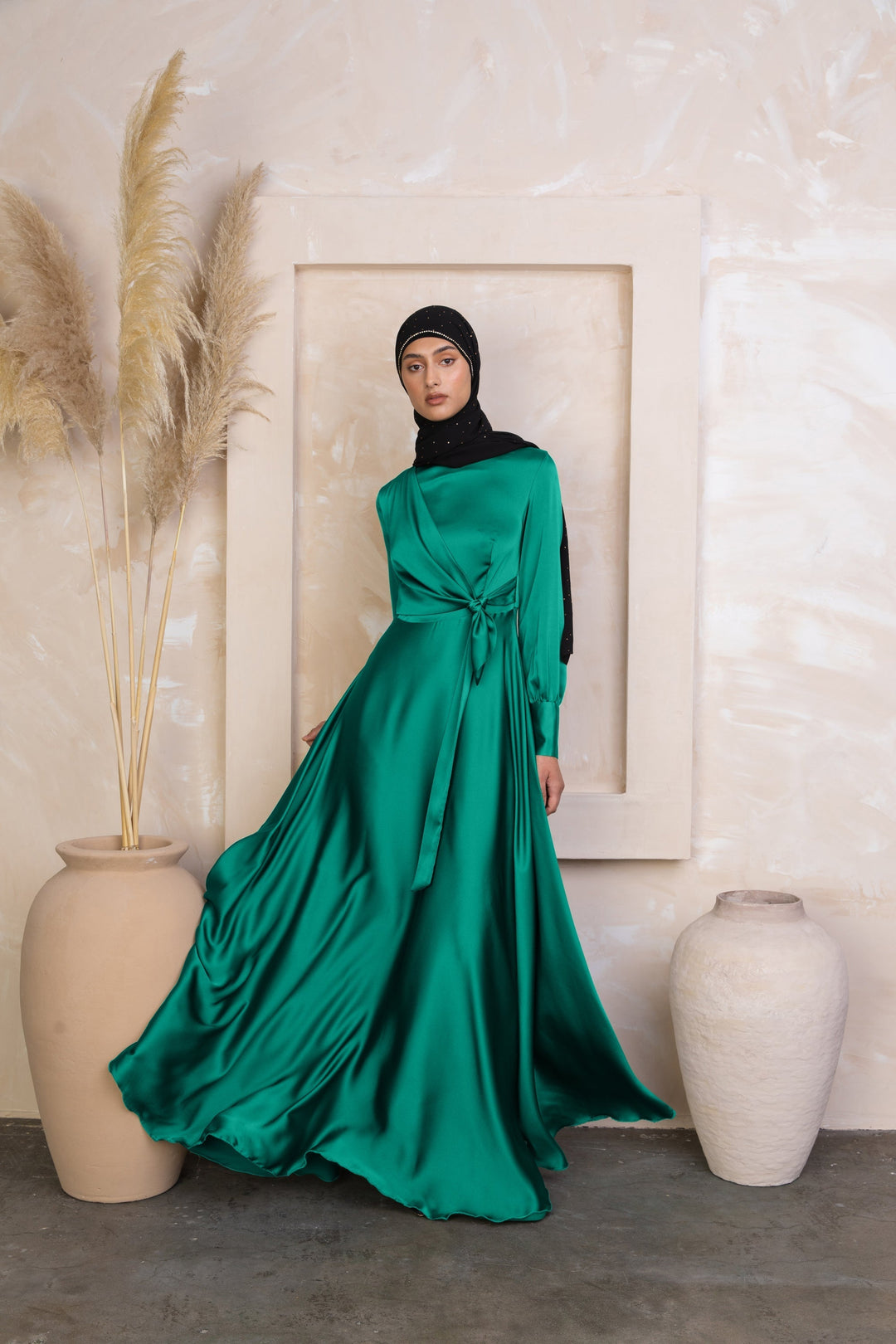 Green Diana Side Knot Satin Gown