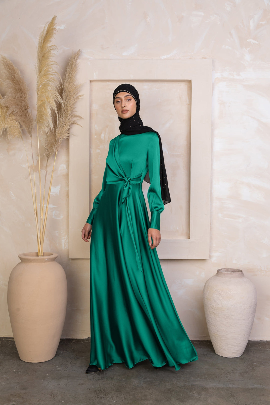 Green Diana Side Knot Satin Gown