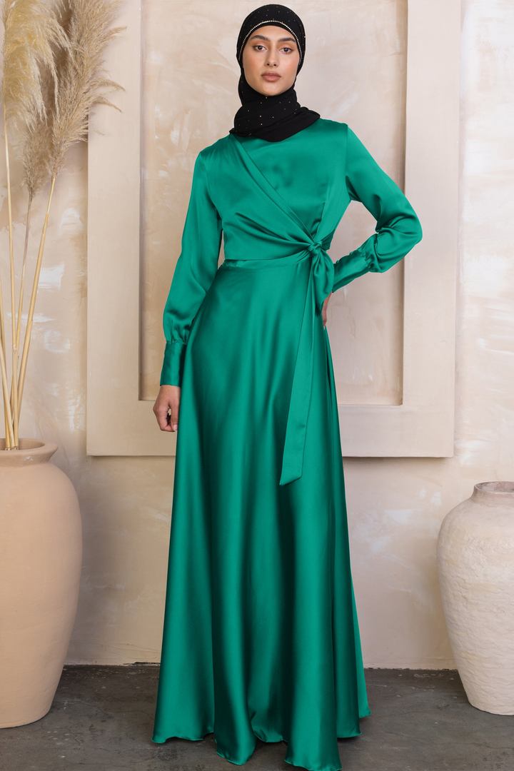 Green Diana Side Knot Satin Gown