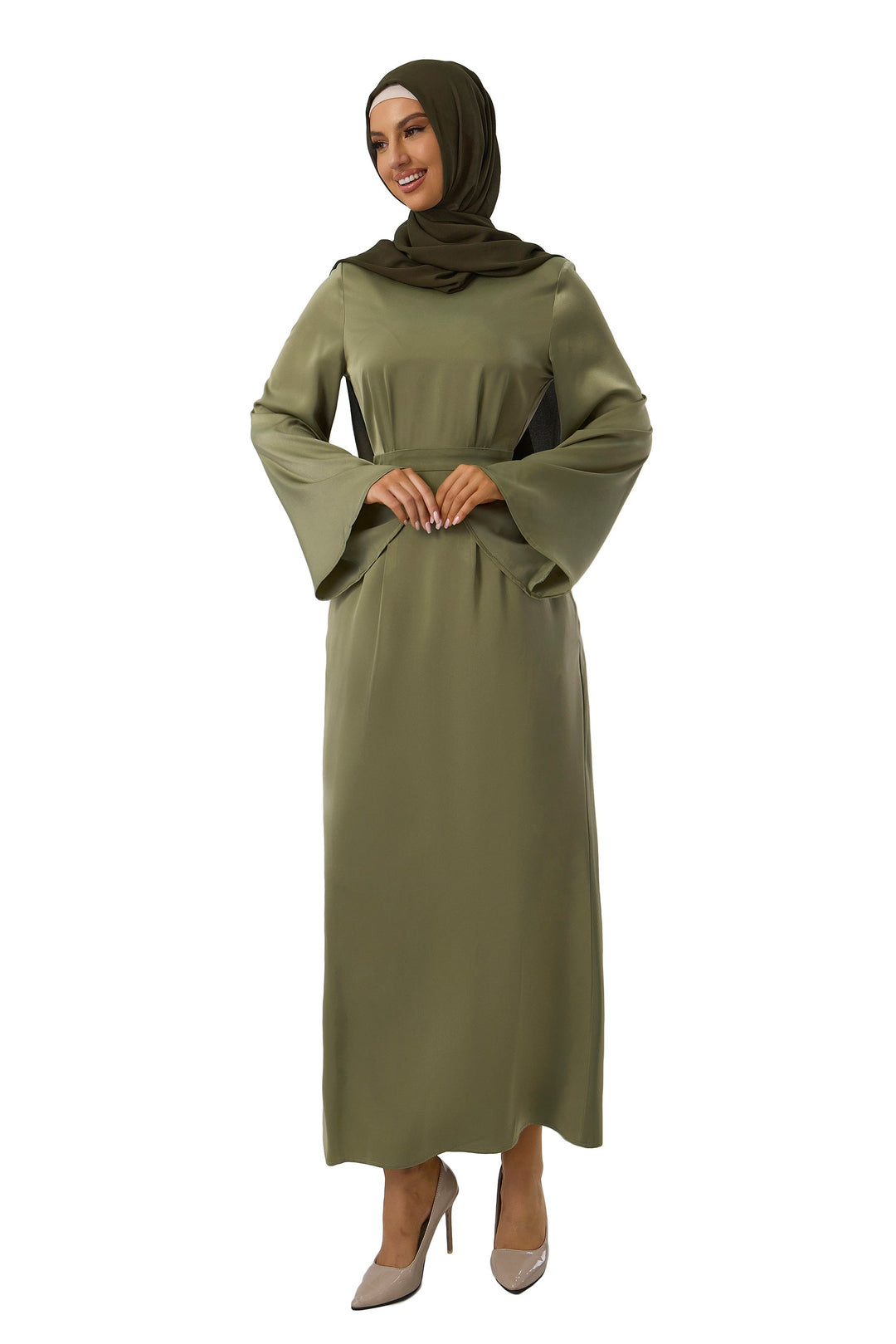 Green Kimono Sleeves Maxi Dress-CLEARANCE - Urban Modesty