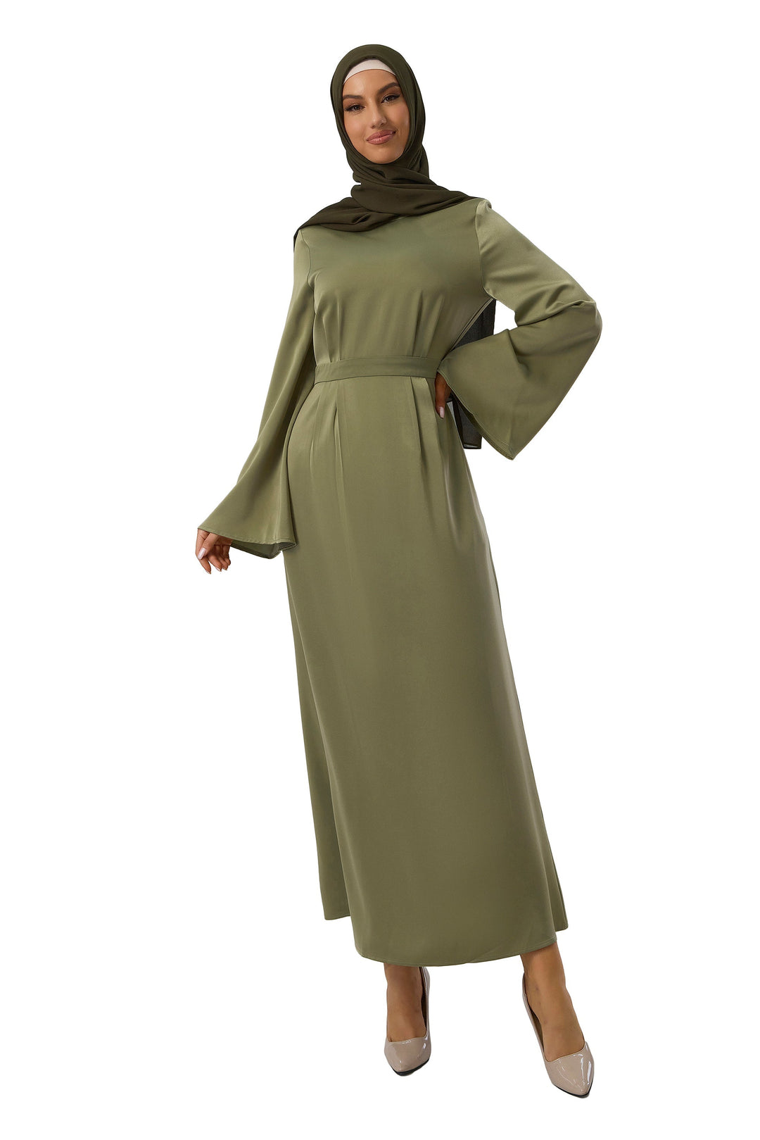 Green Kimono Sleeves Maxi Dress-CLEARANCE - Urban Modesty