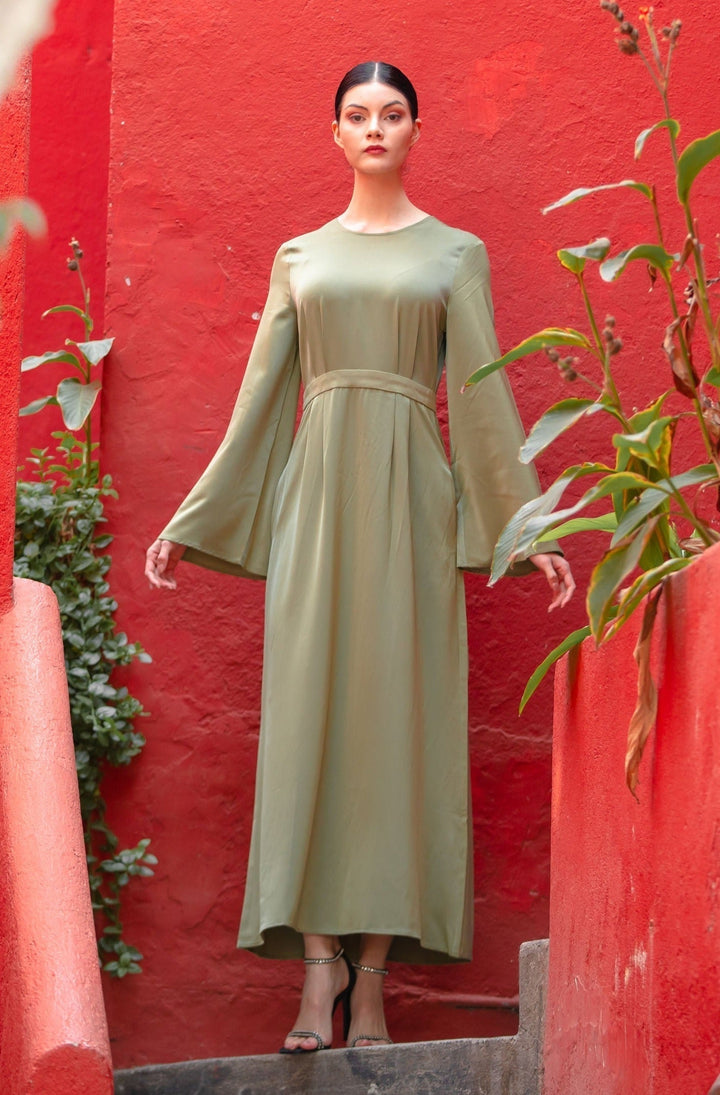 Green Kimono Sleeves Maxi Dress-CLEARANCE - Urban Modesty