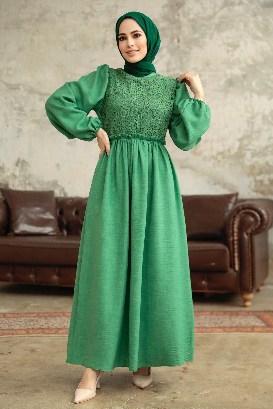 Green Lace Maxi Dress - Urban Modesty