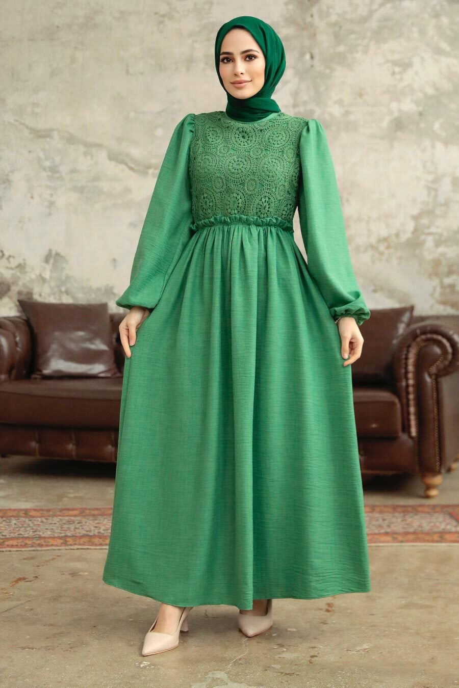 Green Lace Maxi Dress - Urban Modesty