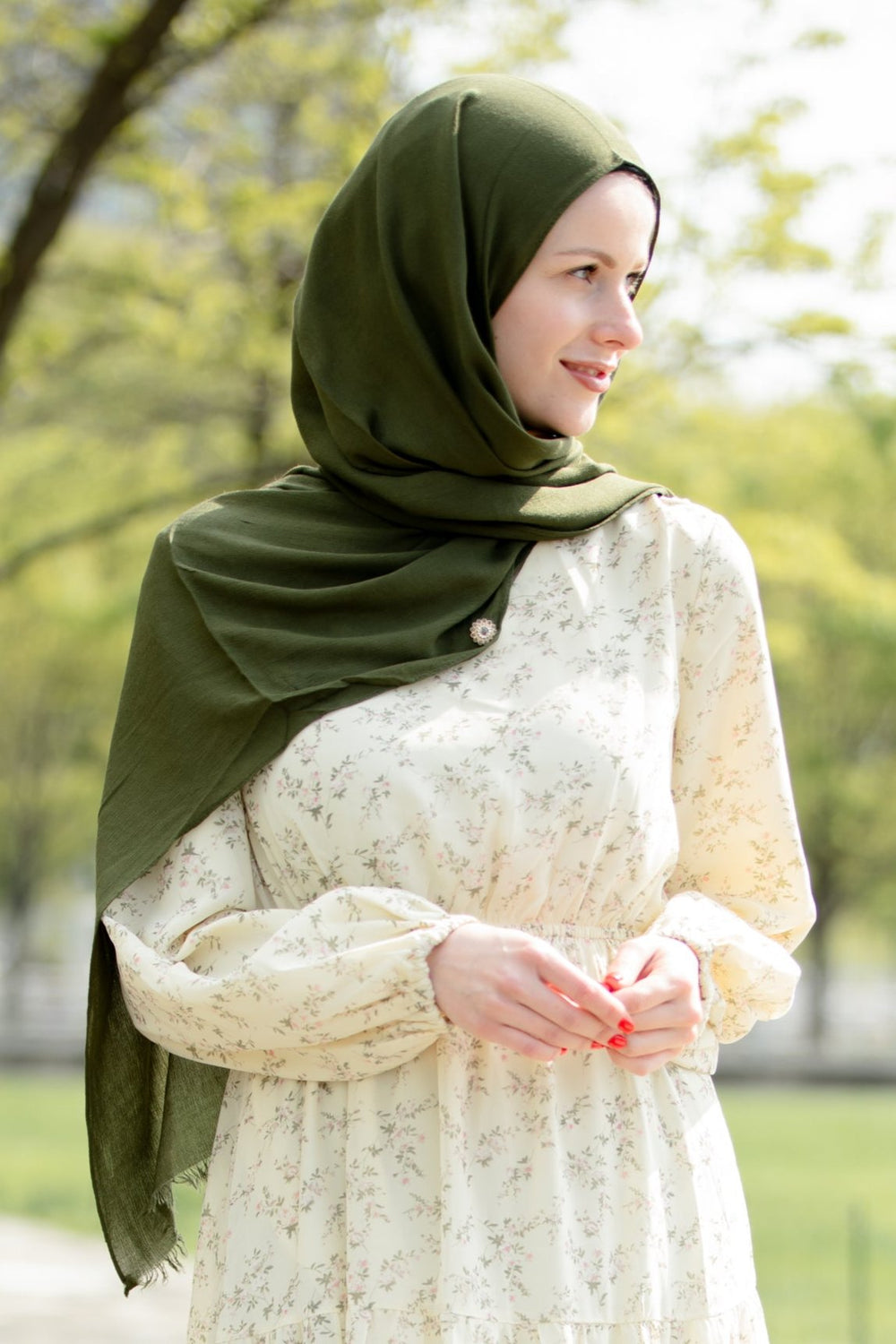 Green Modal Fringe Edge Hijab