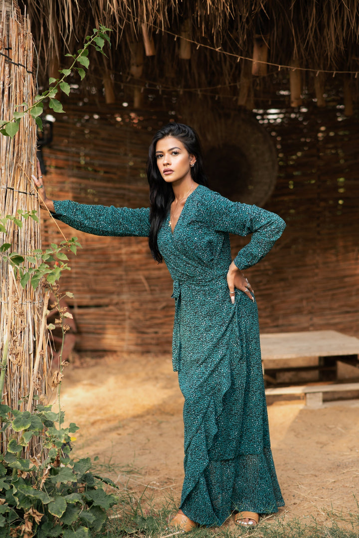 Green Ruffle Wrap Maxi Dress