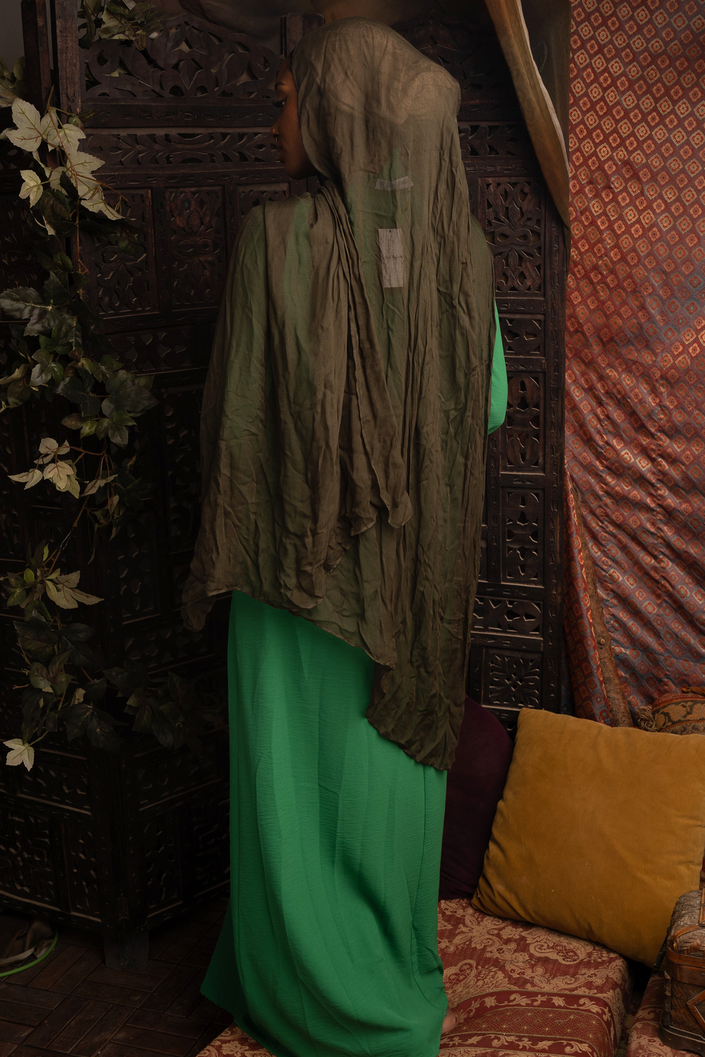 Green Sheath Abaya Maxi Dress-CLEARANCE