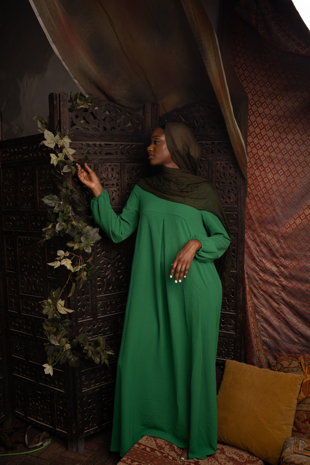 Green Sheath Abaya Maxi Dress-CLEARANCE