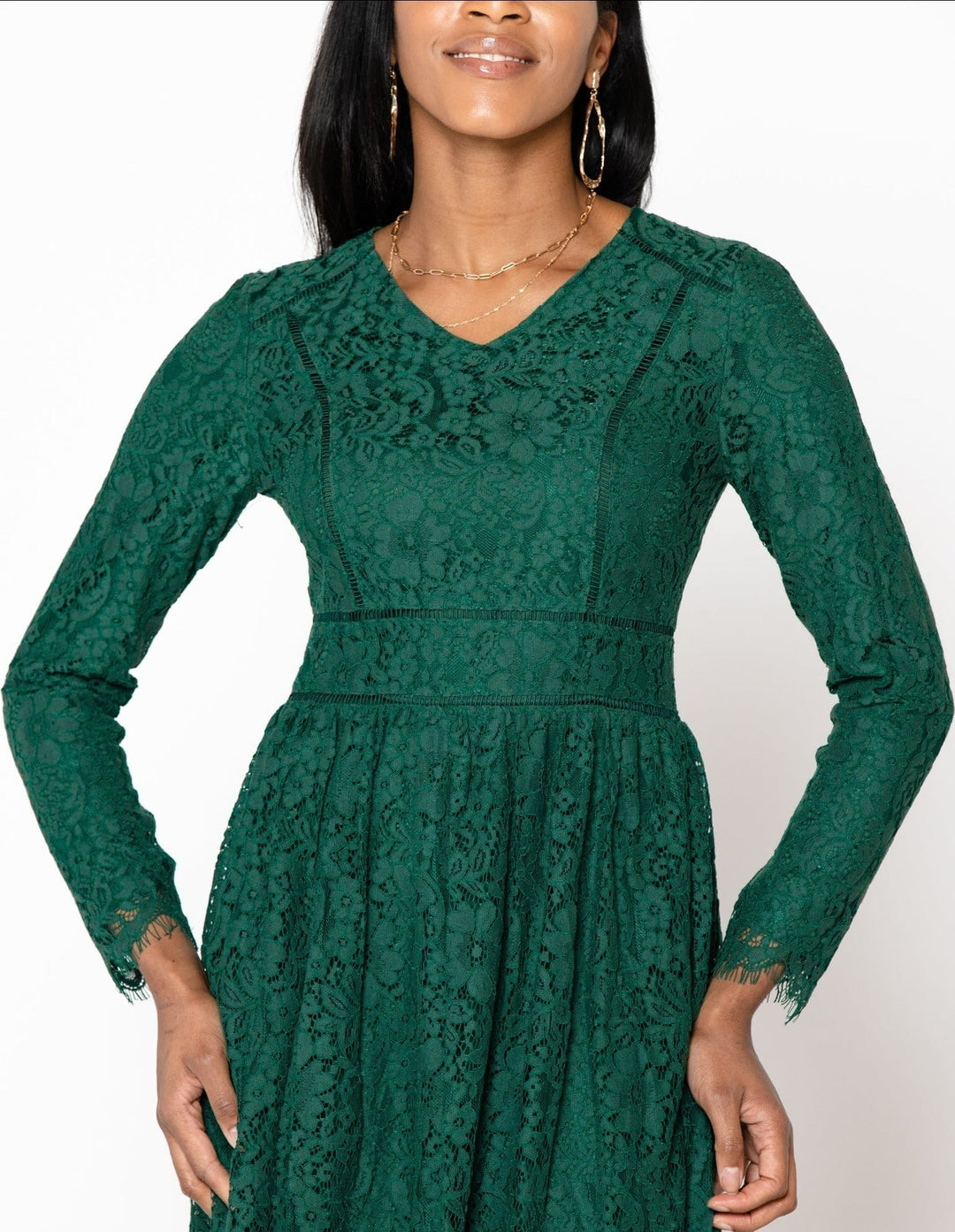 Green Zahra Lace Long Sleeve Maxi Gown - Urban Modesty