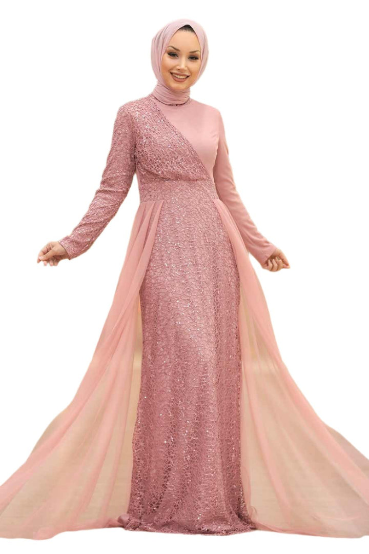 Hayati Lace With Chiffon Overlay Gown