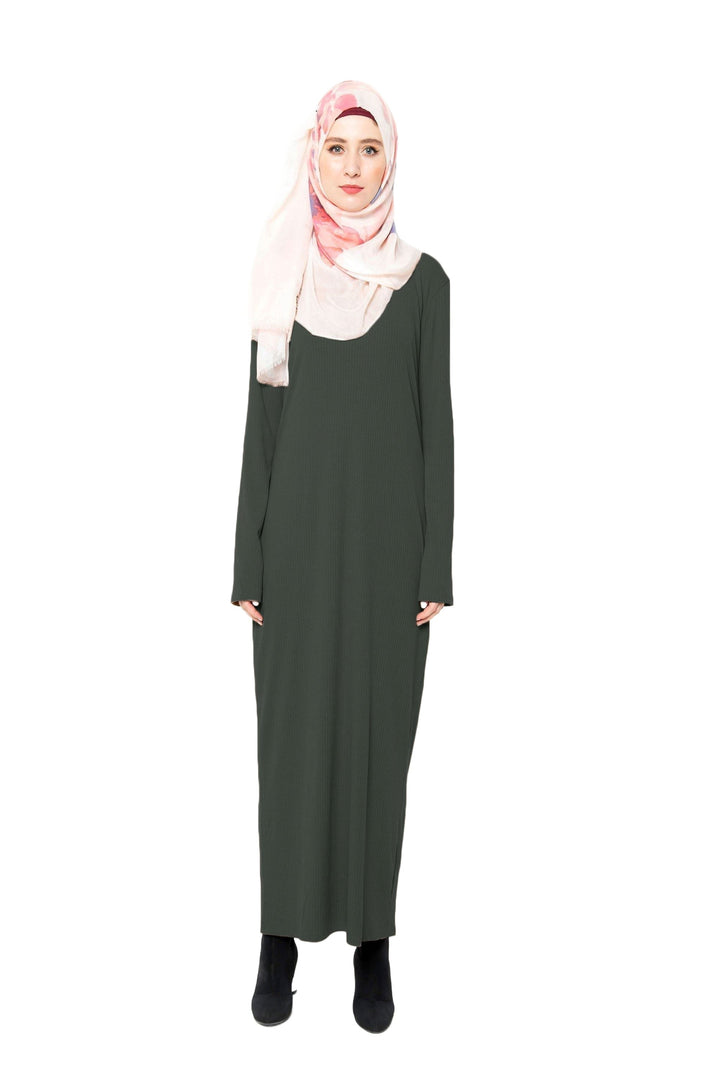 Hunter Green Ribbed Long Sleeve Maxi Dress