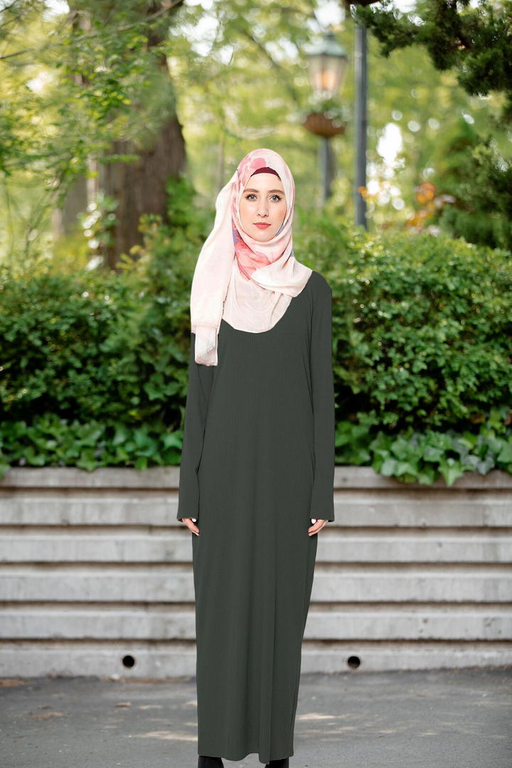 Hunter Green Ribbed Long Sleeve Maxi Dress