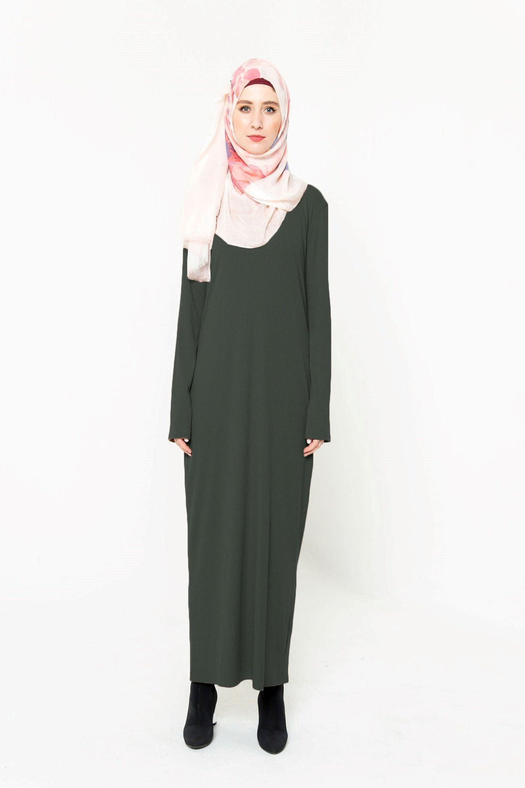 Hunter Green Ribbed Long Sleeve Maxi Dress