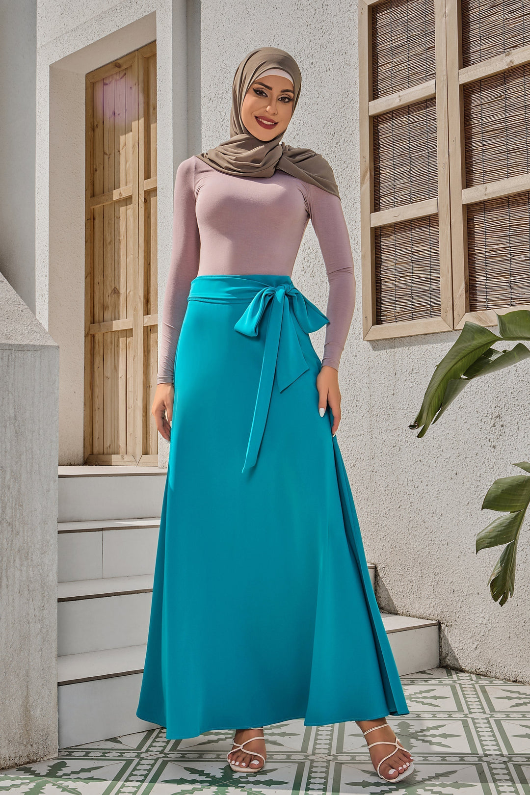 Jade Green Flowy Tie-Belt Maxi Skirt