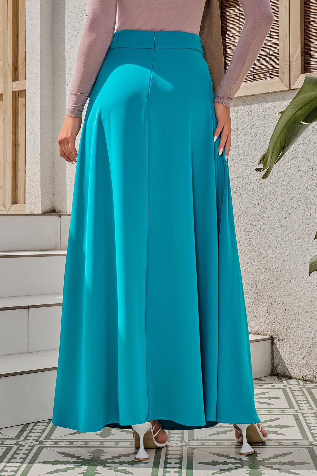 Jade Green Flowy Tie-Belt Maxi Skirt