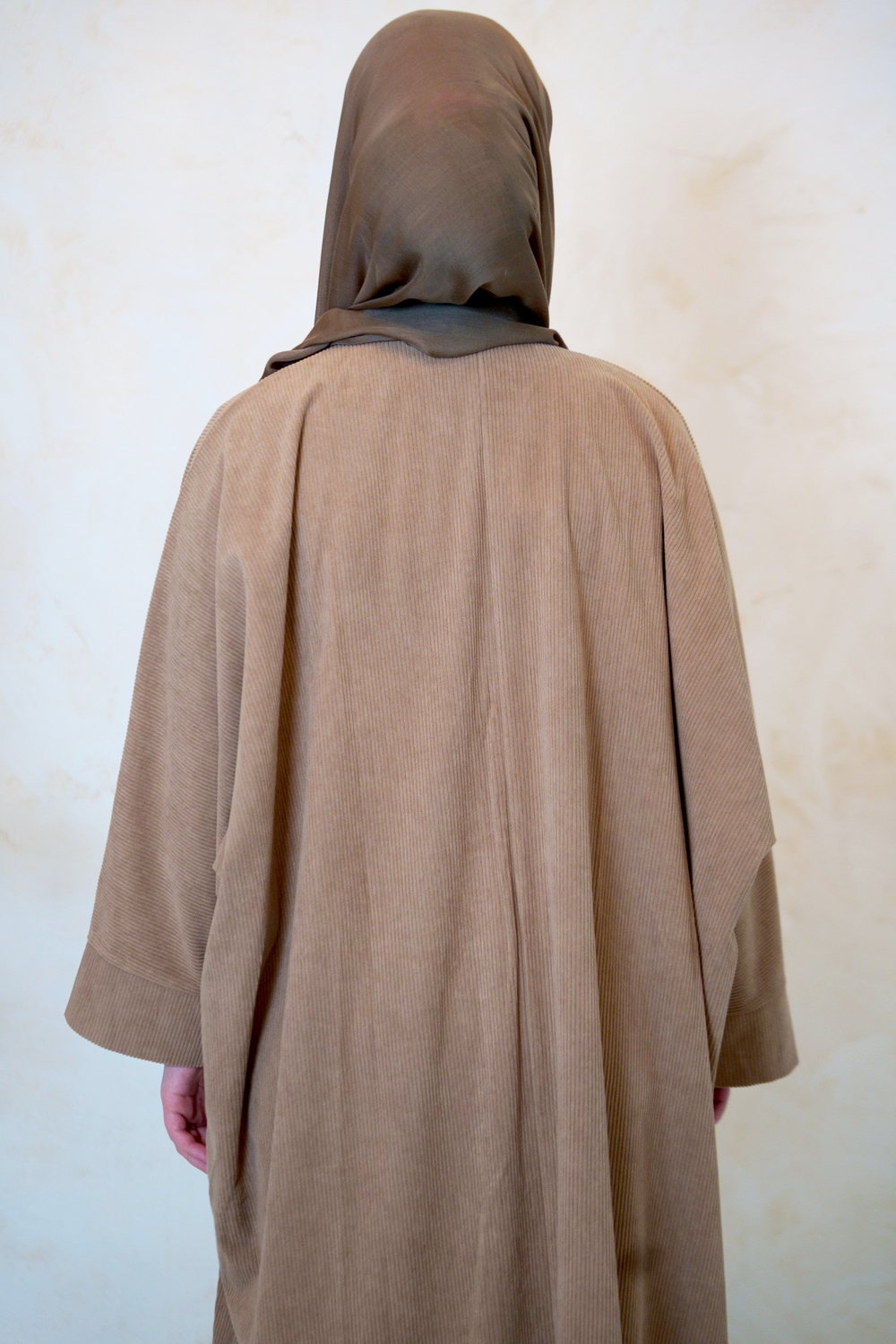 Khaki Corduroy Open Front Abaya-CLEARANCE