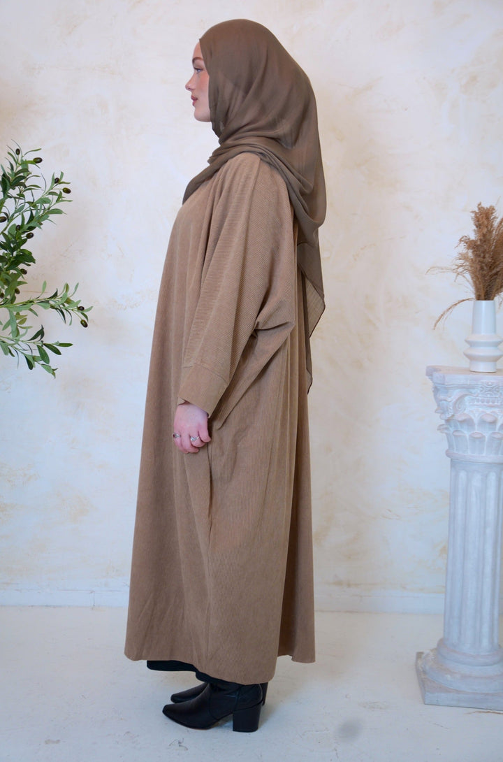 Khaki Corduroy Open Front Abaya-CLEARANCE