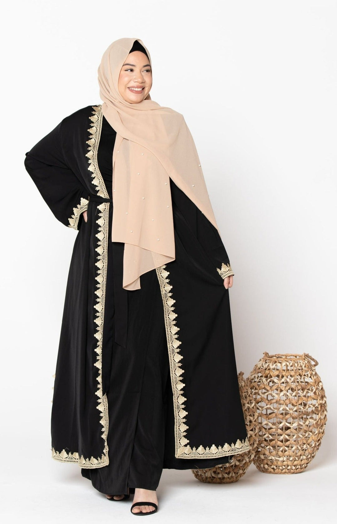 Lace Trim Open Front Abaya-CLEARANCE - Urban Modesty