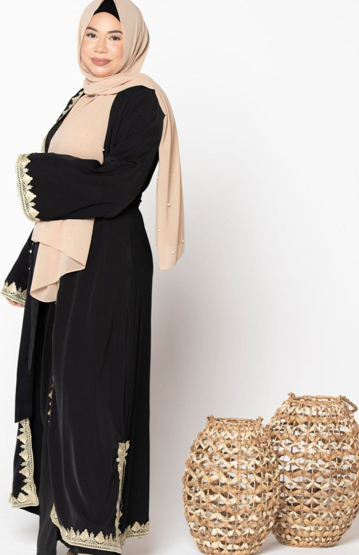 Lace Trim Open Front Abaya-CLEARANCE - Urban Modesty