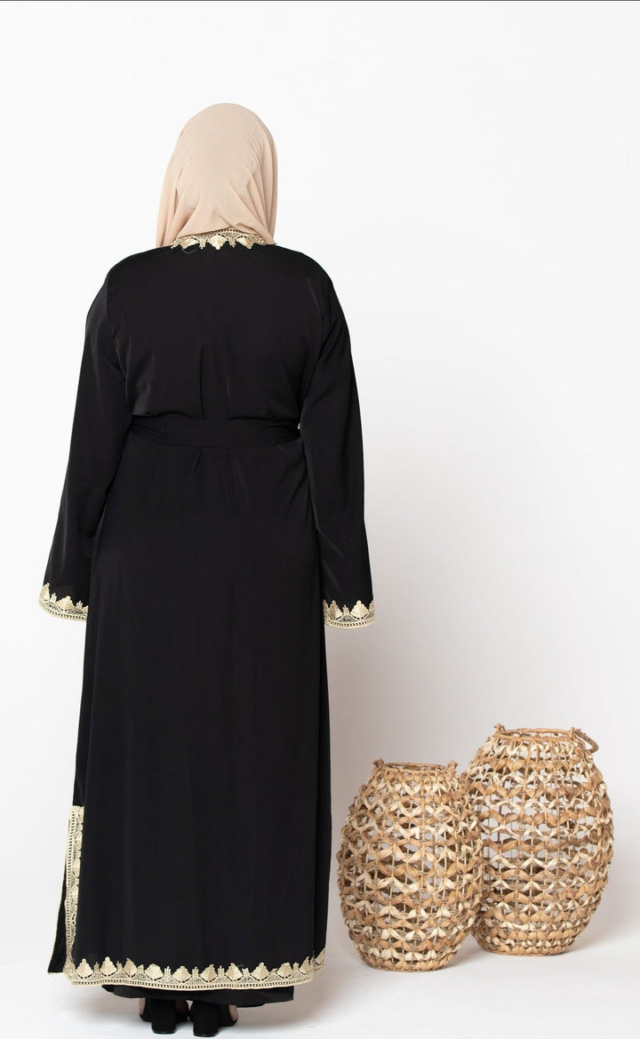 Lace Trim Open Front Abaya-CLEARANCE - Urban Modesty