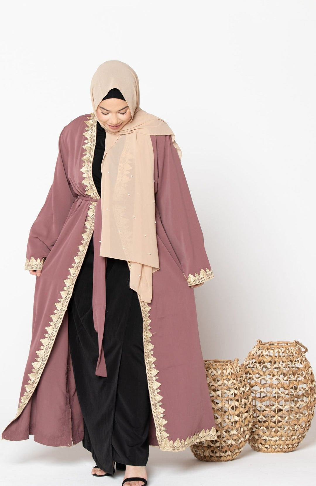 Lace Trim Open Front Abaya-CLEARANCE - Urban Modesty