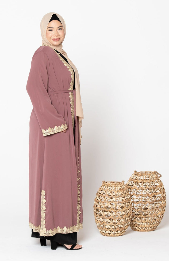 Lace Trim Open Front Abaya-CLEARANCE - Urban Modesty