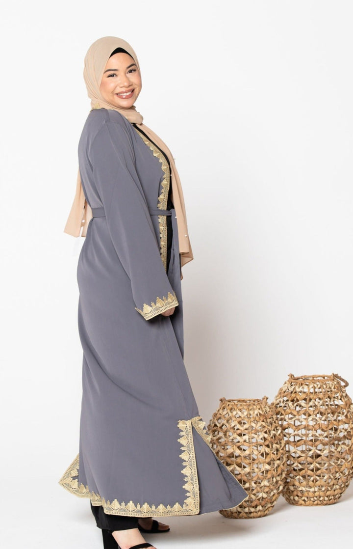 Lace Trim Open Front Abaya-CLEARANCE - Urban Modesty