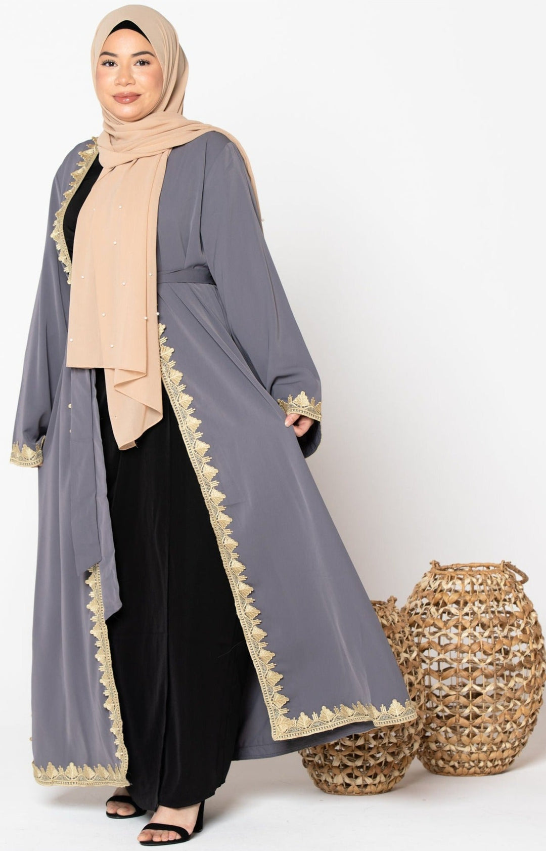 Lace Trim Open Front Abaya-CLEARANCE - Urban Modesty