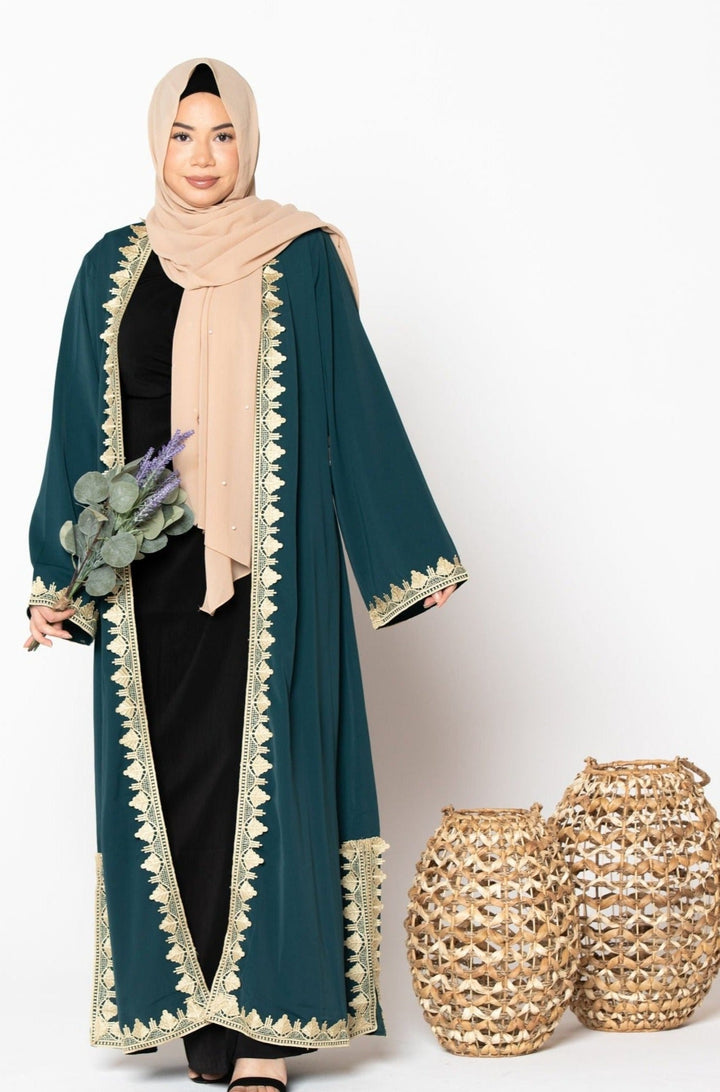 Lace Trim Open Front Abaya-CLEARANCE - Urban Modesty