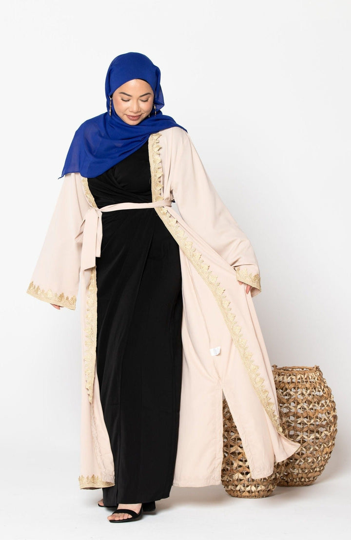 Lace Trim Open Front Abaya-CLEARANCE - Urban Modesty