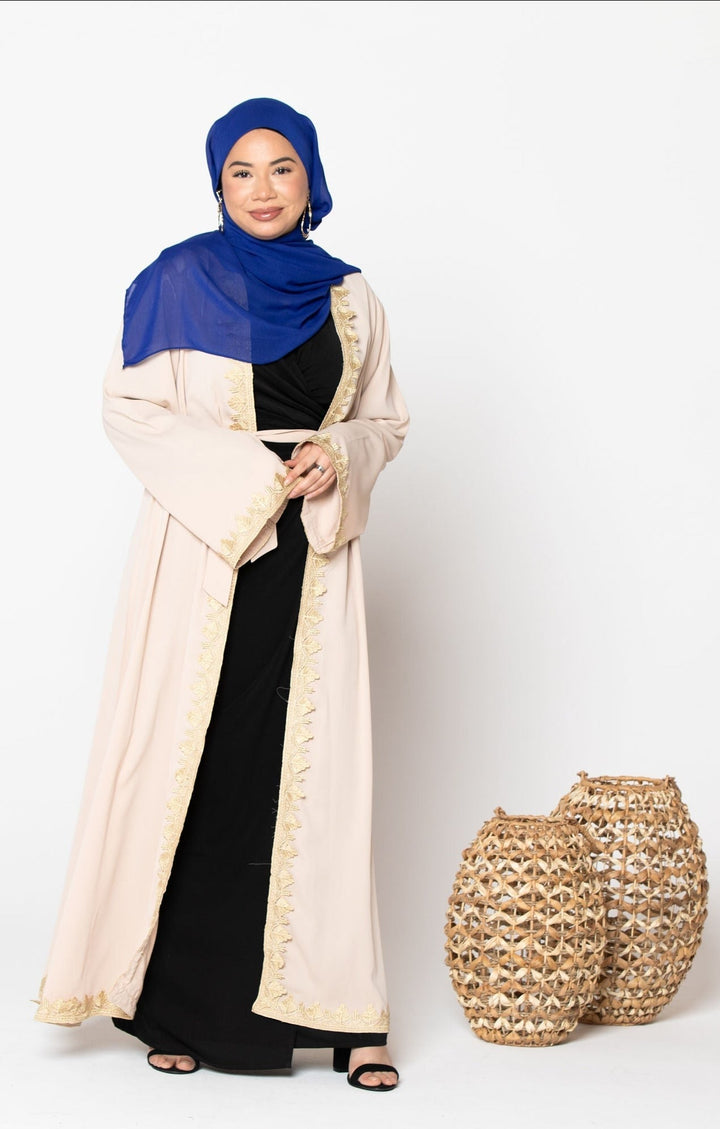 Lace Trim Open Front Abaya-CLEARANCE - Urban Modesty