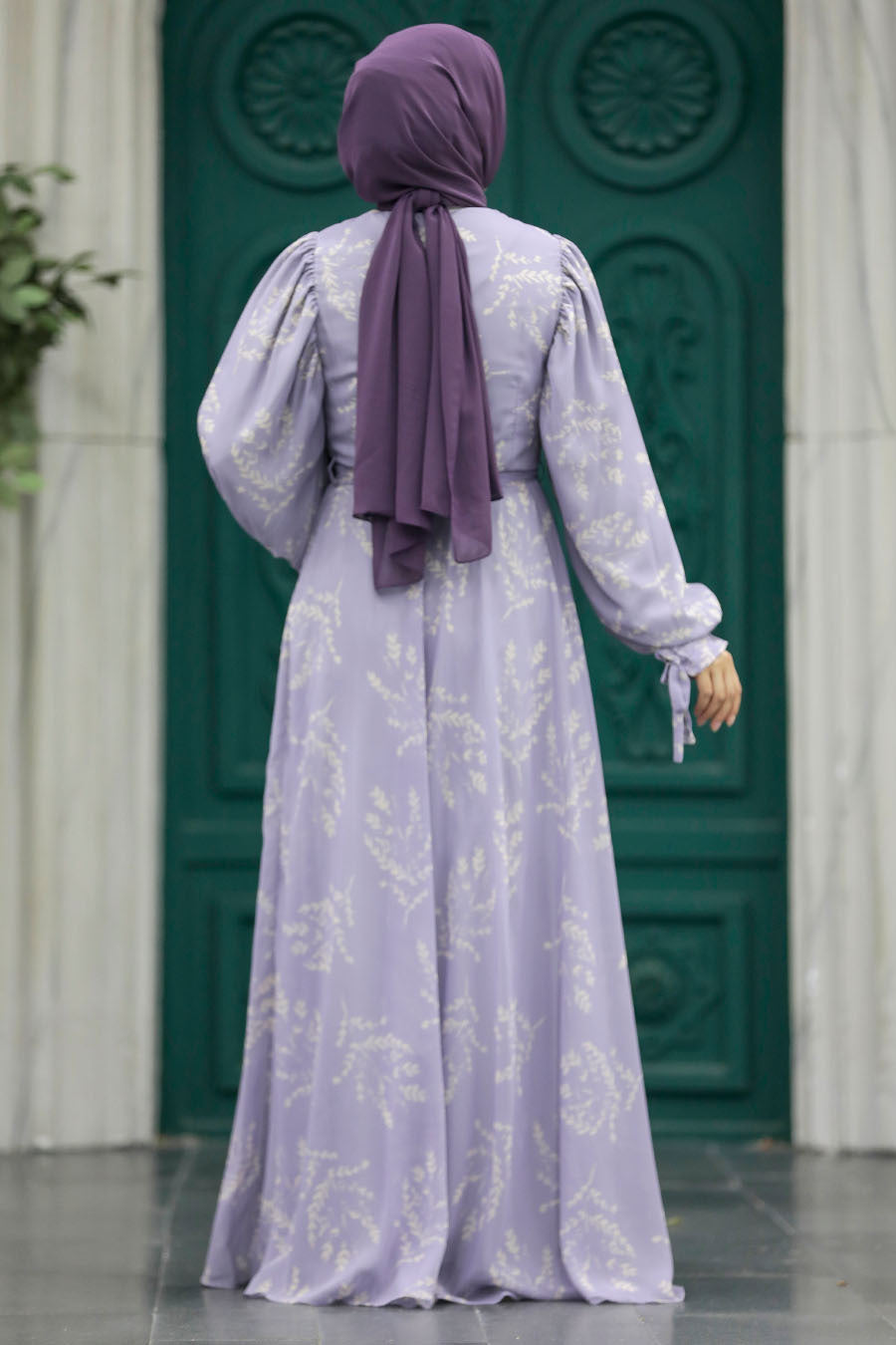 Lavender Floral Chiffon Long Sleeve Maxi Dress