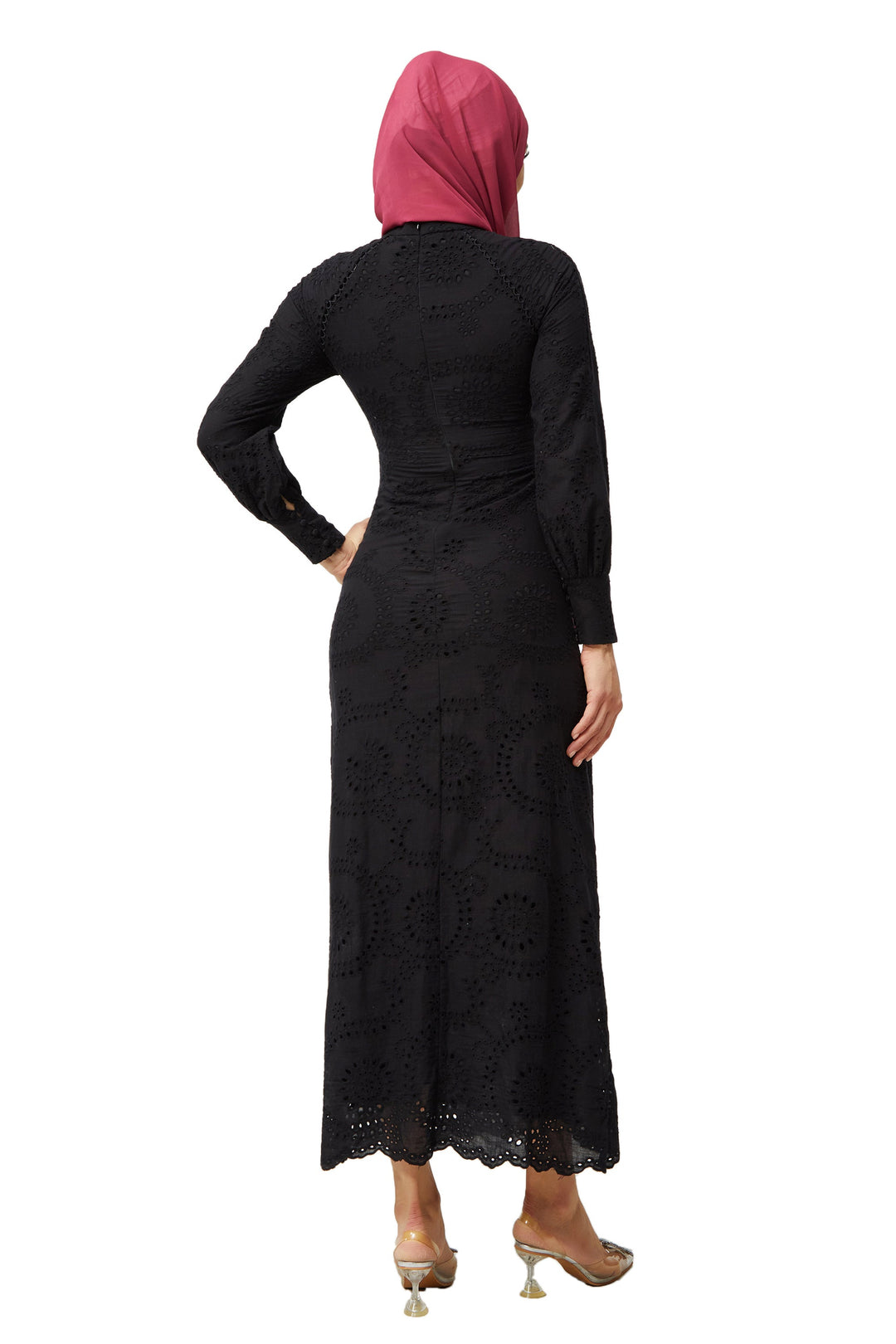 Leah Black Eyelet Button-Down Maxi Dress-Clearance - Urban Modesty