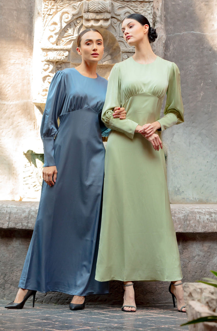Light Blue Satin Long Sleeve Maxi Dress – Urban Modesty
