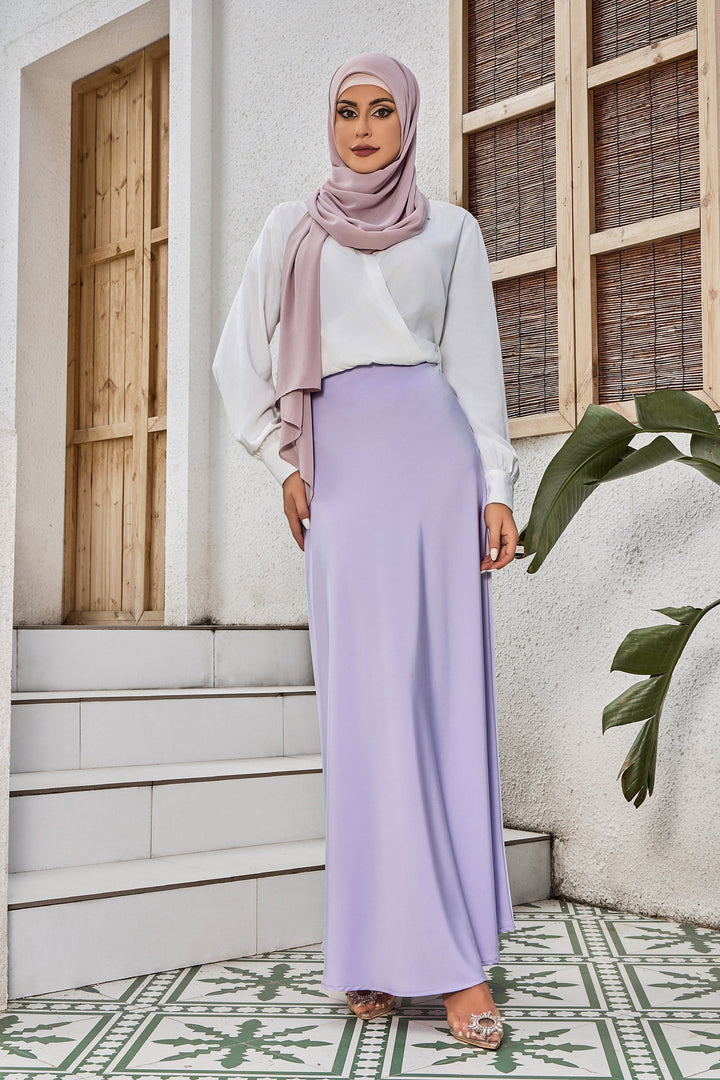 Lilac Satin Maxi Skirt - Urban Modesty