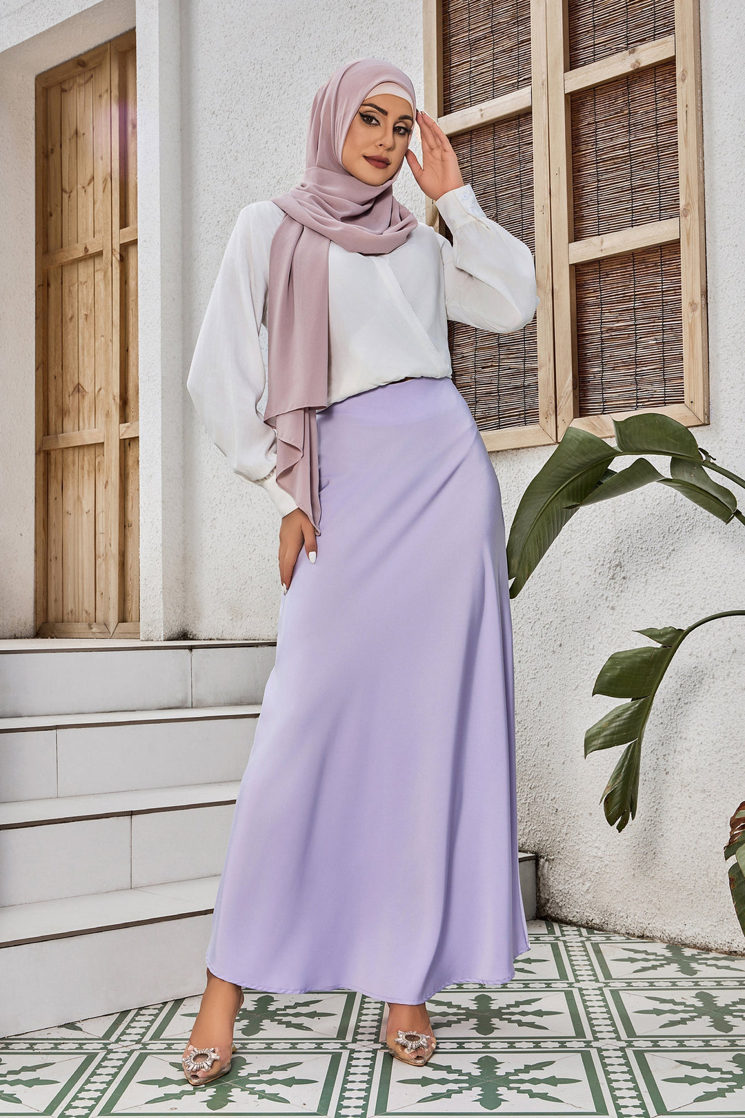 Lilac Satin Maxi Skirt - Urban Modesty