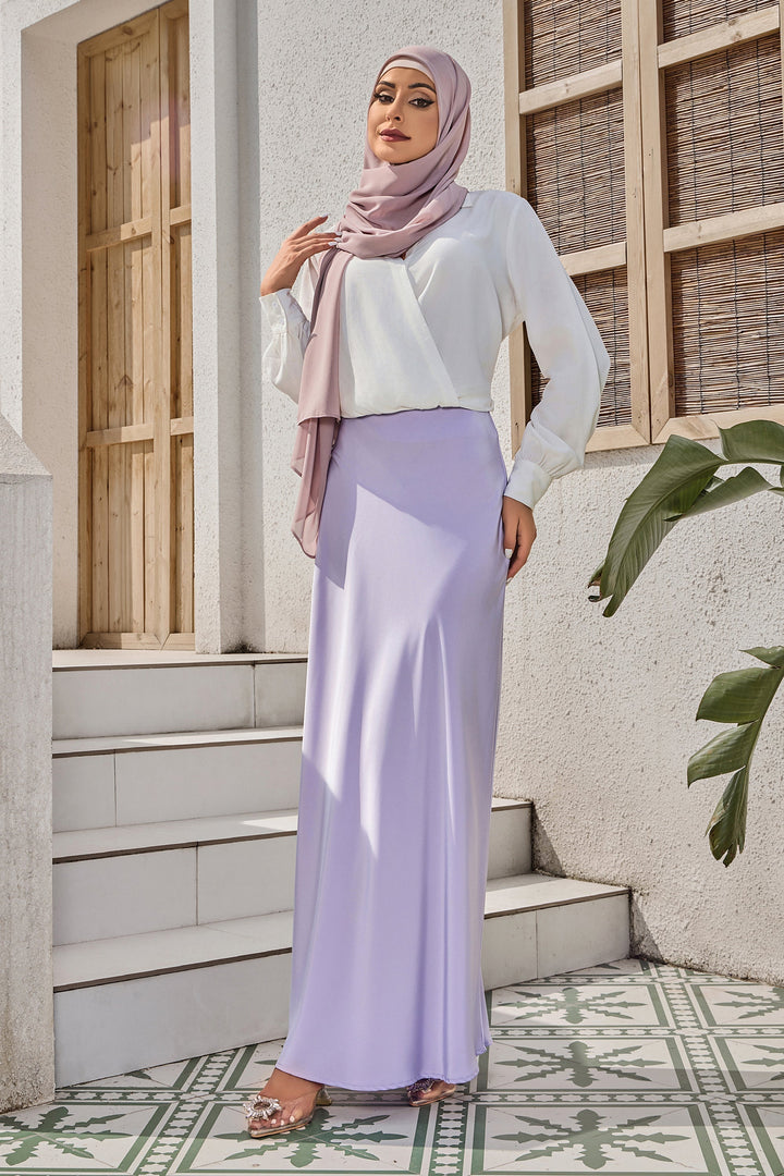 Lilac Satin Maxi Skirt - Urban Modesty