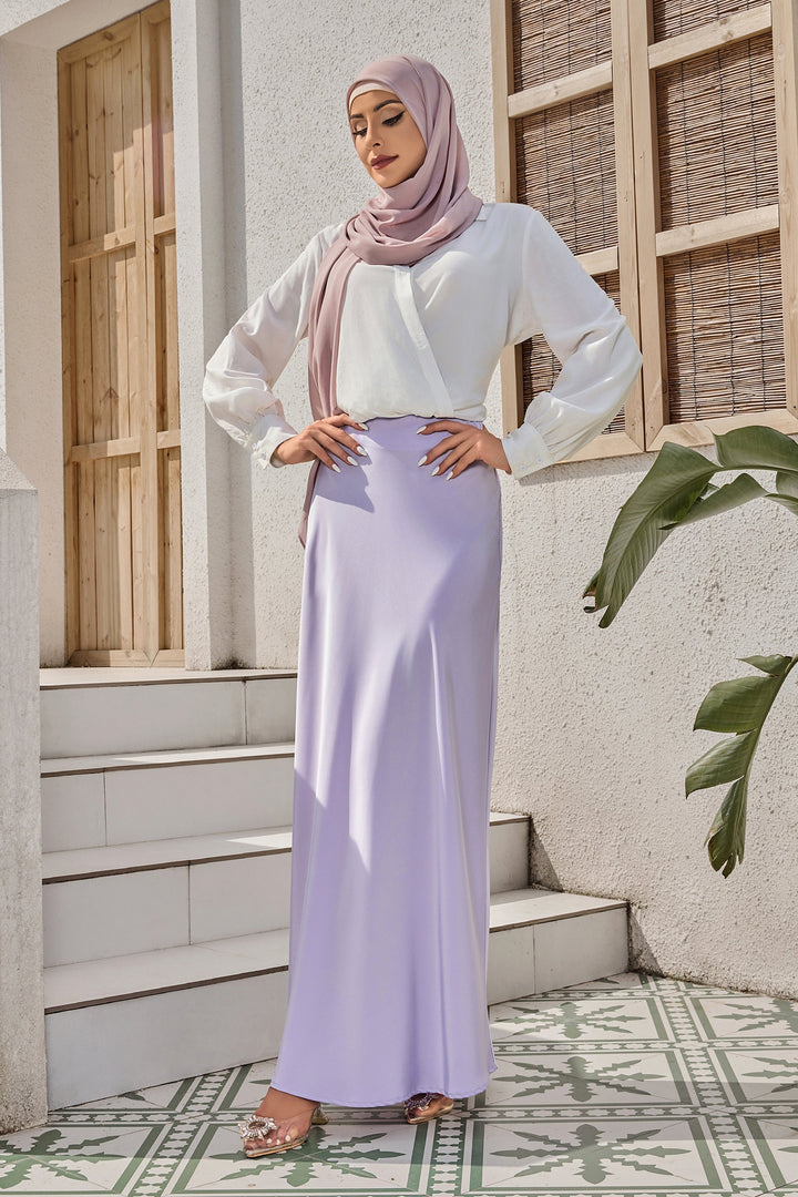 Lilac Satin Maxi Skirt - Urban Modesty