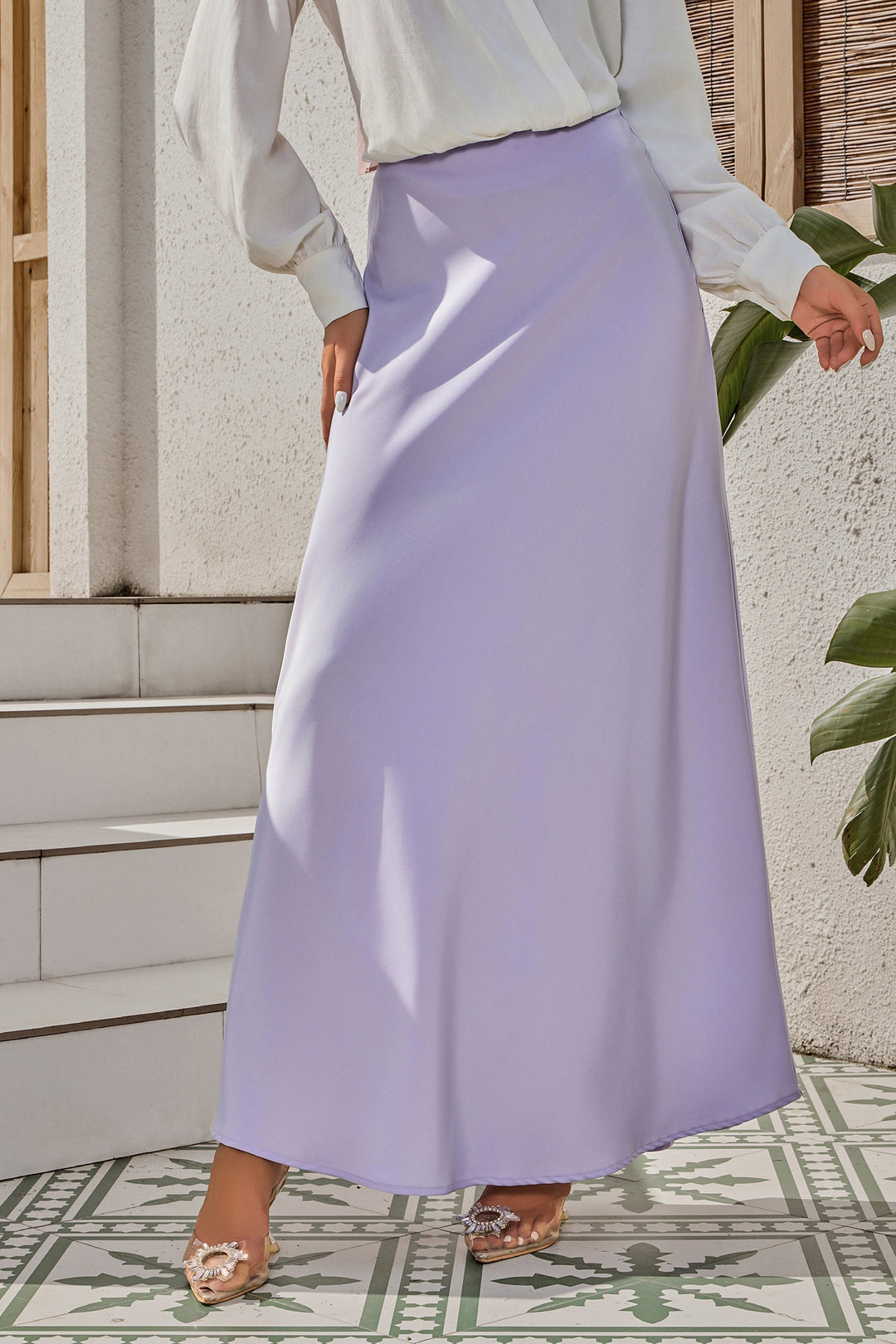 Lilac Satin Maxi Skirt - Urban Modesty