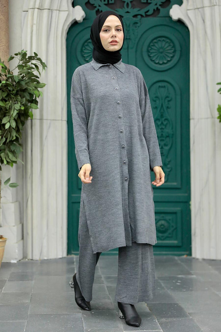 Longline Button Down Tunic and Pants Set - Urban Modesty