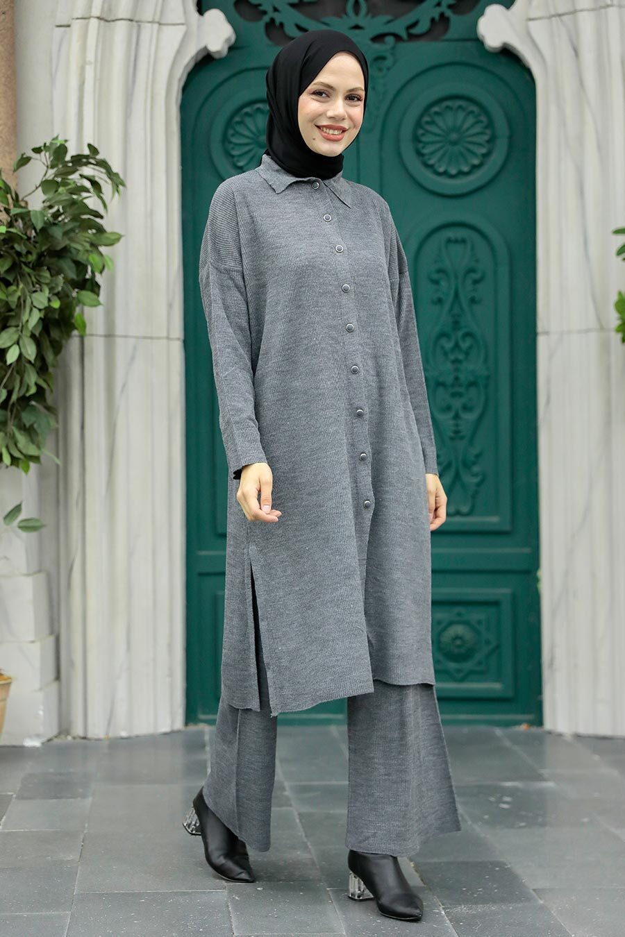 Longline Button Down Tunic and Pants Set - Urban Modesty