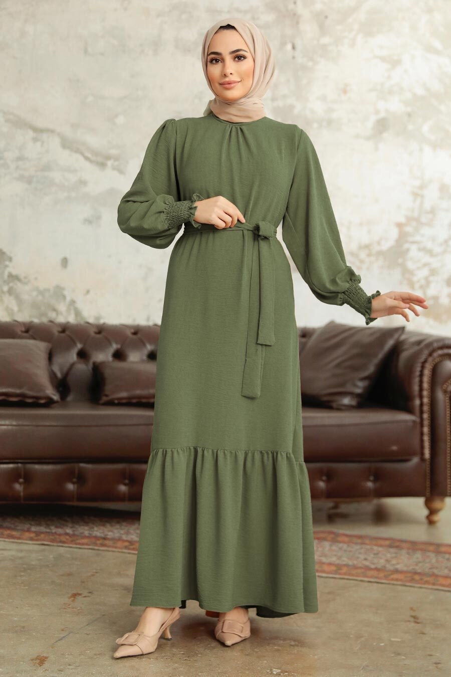 Lost in Paradise Elastic Sleeve Maxi Dress - Urban Modesty