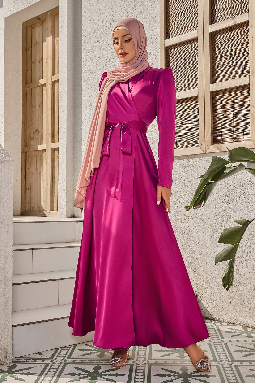 Magenta Criss Cross Side Tie Maxi Dress-CLEARANCE