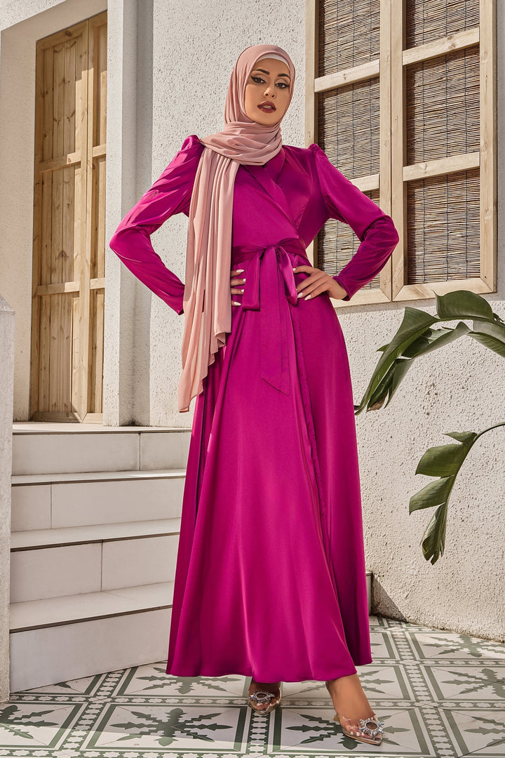 Magenta Criss Cross Side Tie Maxi Dress-CLEARANCE