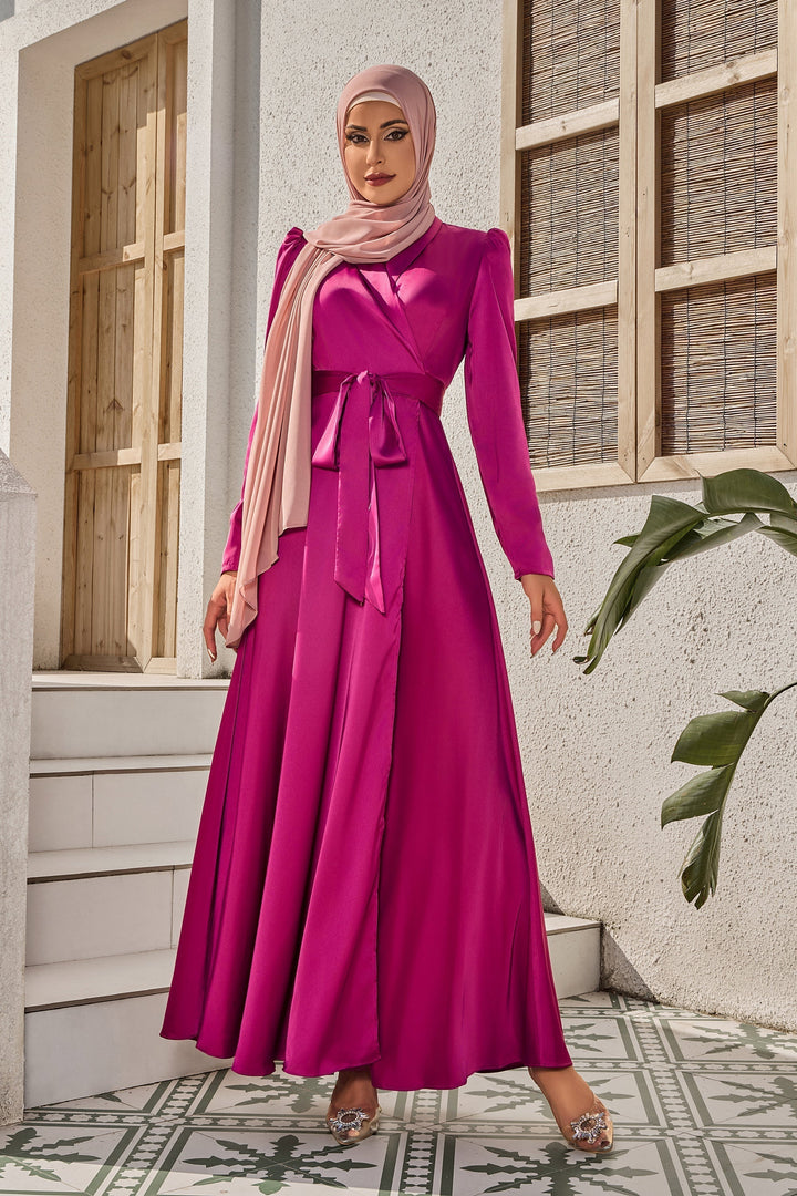 Magenta Criss Cross Side Tie Maxi Dress-CLEARANCE