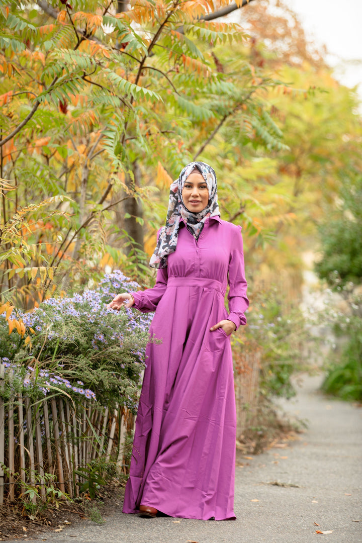 Magenta Lattice Abaya Maxi Dress-CLEARANCE