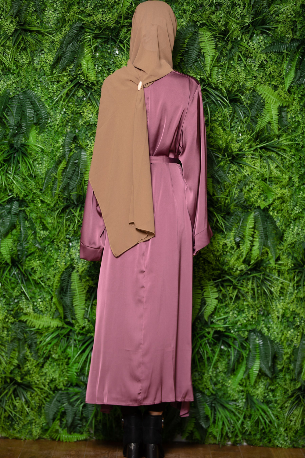 Magenta Satin Kimono Sleeves Maxi Abaya Dress-CLEARANCE - Urban Modesty