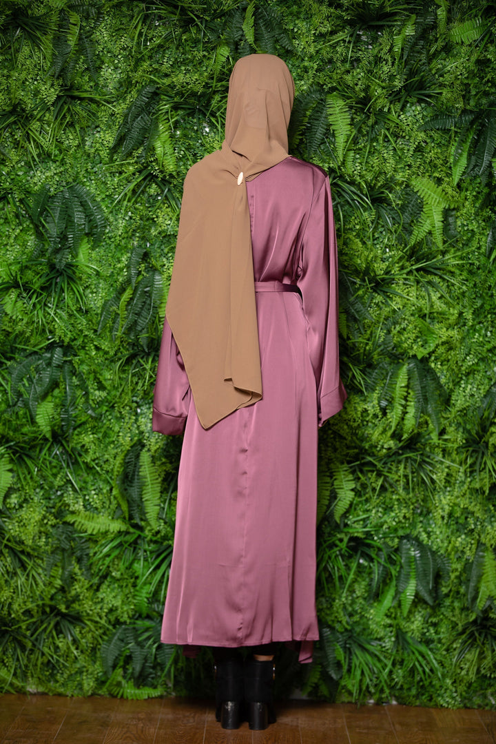 Magenta Satin Kimono Sleeves Maxi Abaya Dress-CLEARANCE - Urban Modesty