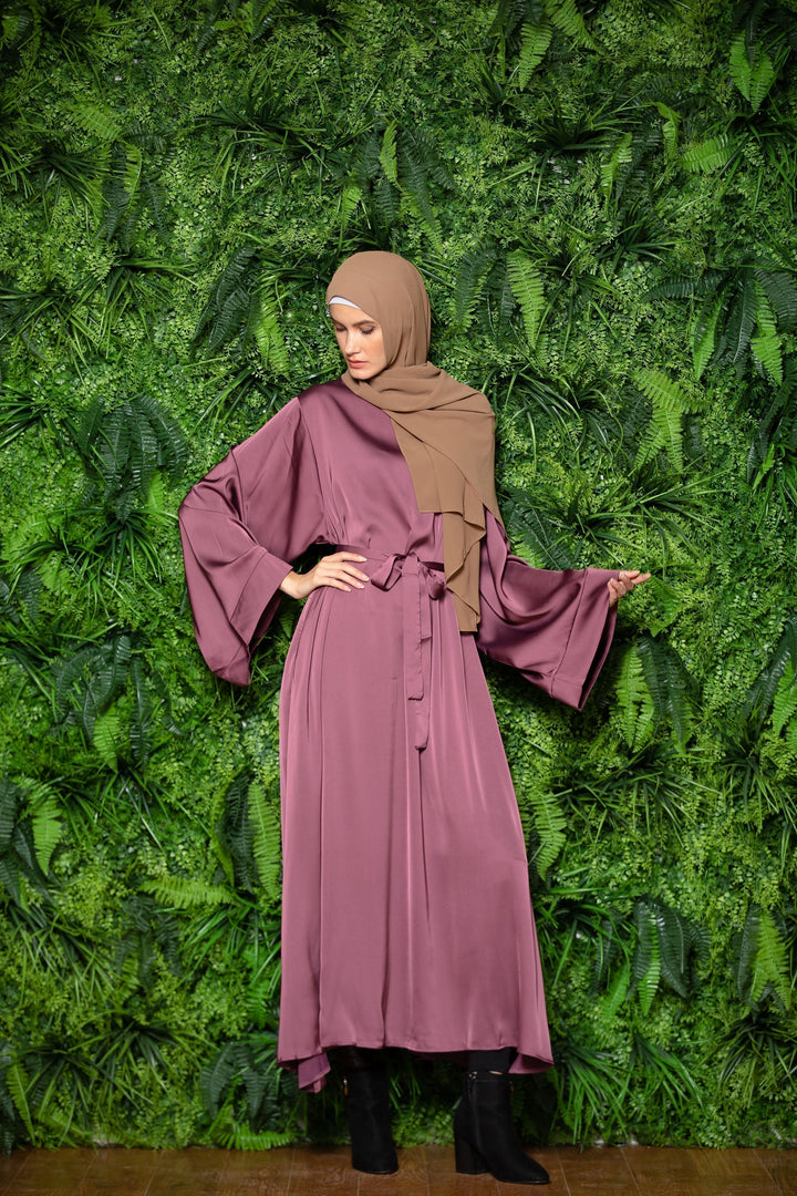 Magenta Satin Kimono Sleeves Maxi Abaya Dress-CLEARANCE - Urban Modesty