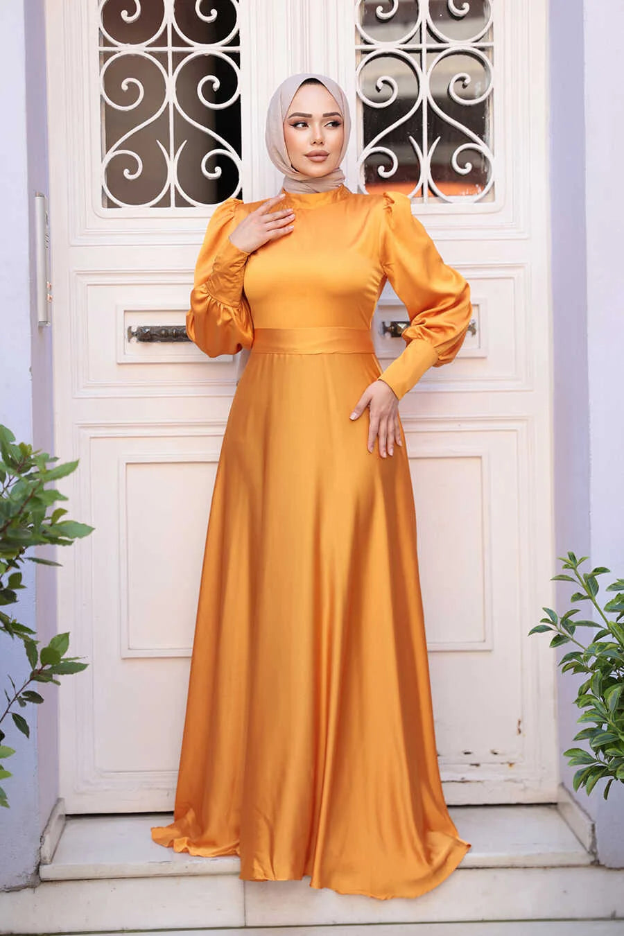Marigold Satin Modest Gown
